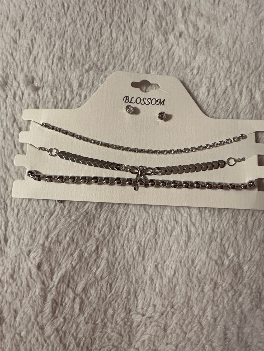 Silver-Tone Layered Necklace & Stud Earring Set 18” to 20”